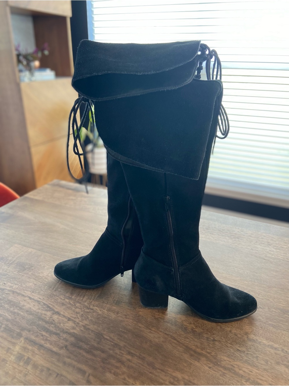 Aldo Black Suede Over-the-Knee Fold-Top Boots